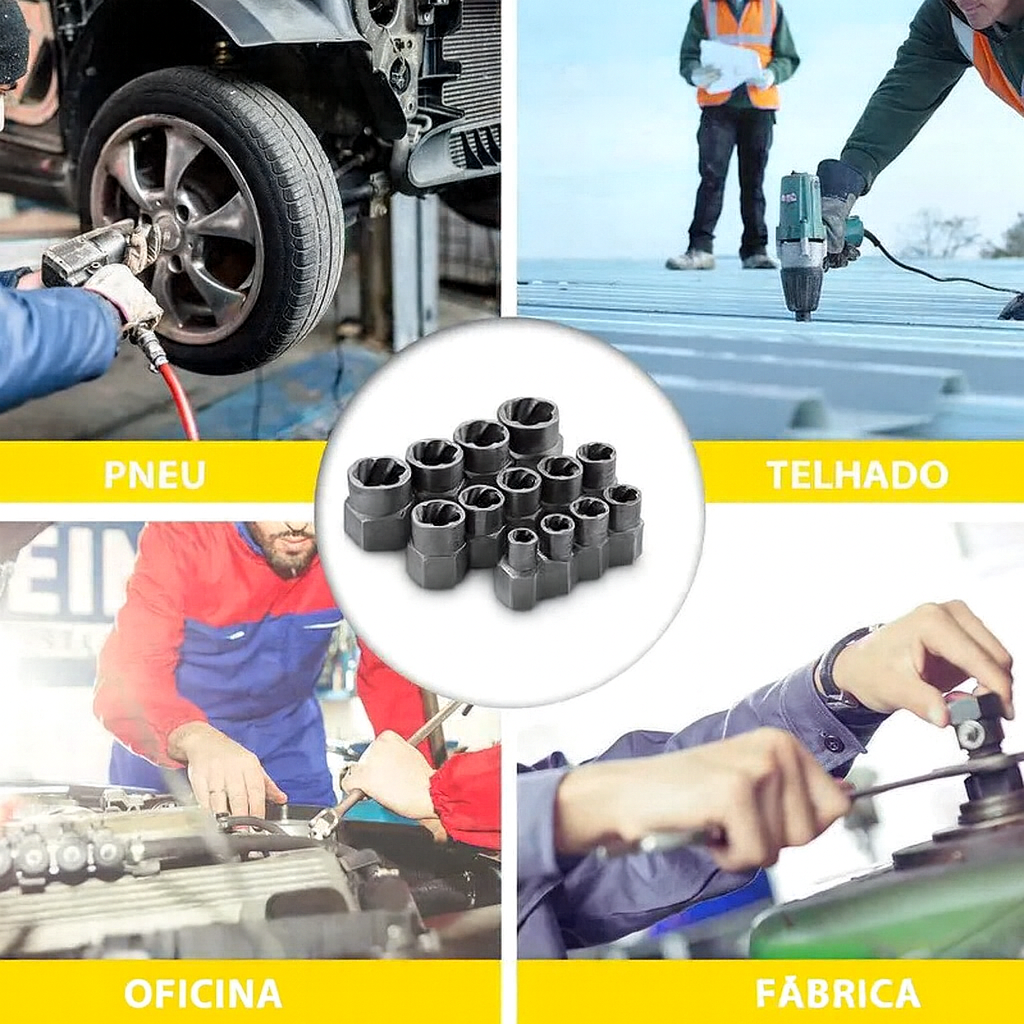 Conjunto de 14 chaves de soquete para extração de porcas